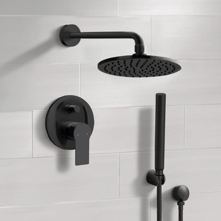 Remer SFH72 Matte Black Shower System With 8 Inch Rain Shower Head and Hand Shower